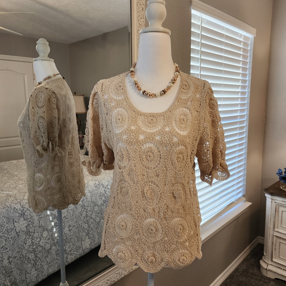 Solitaire Beige Crochet Women's Blouse
